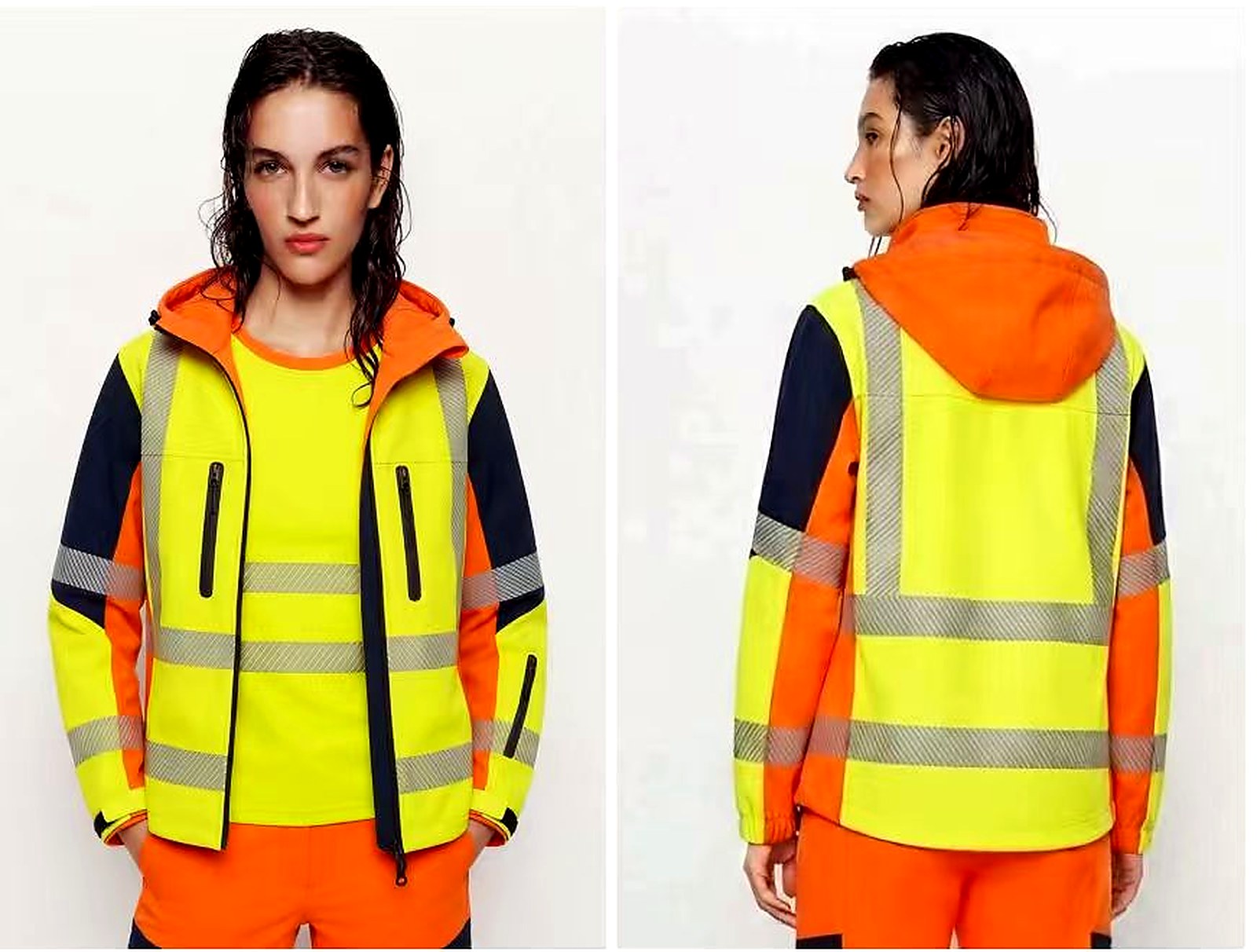 High visibility yellow and orange municipal workwear jacket reference