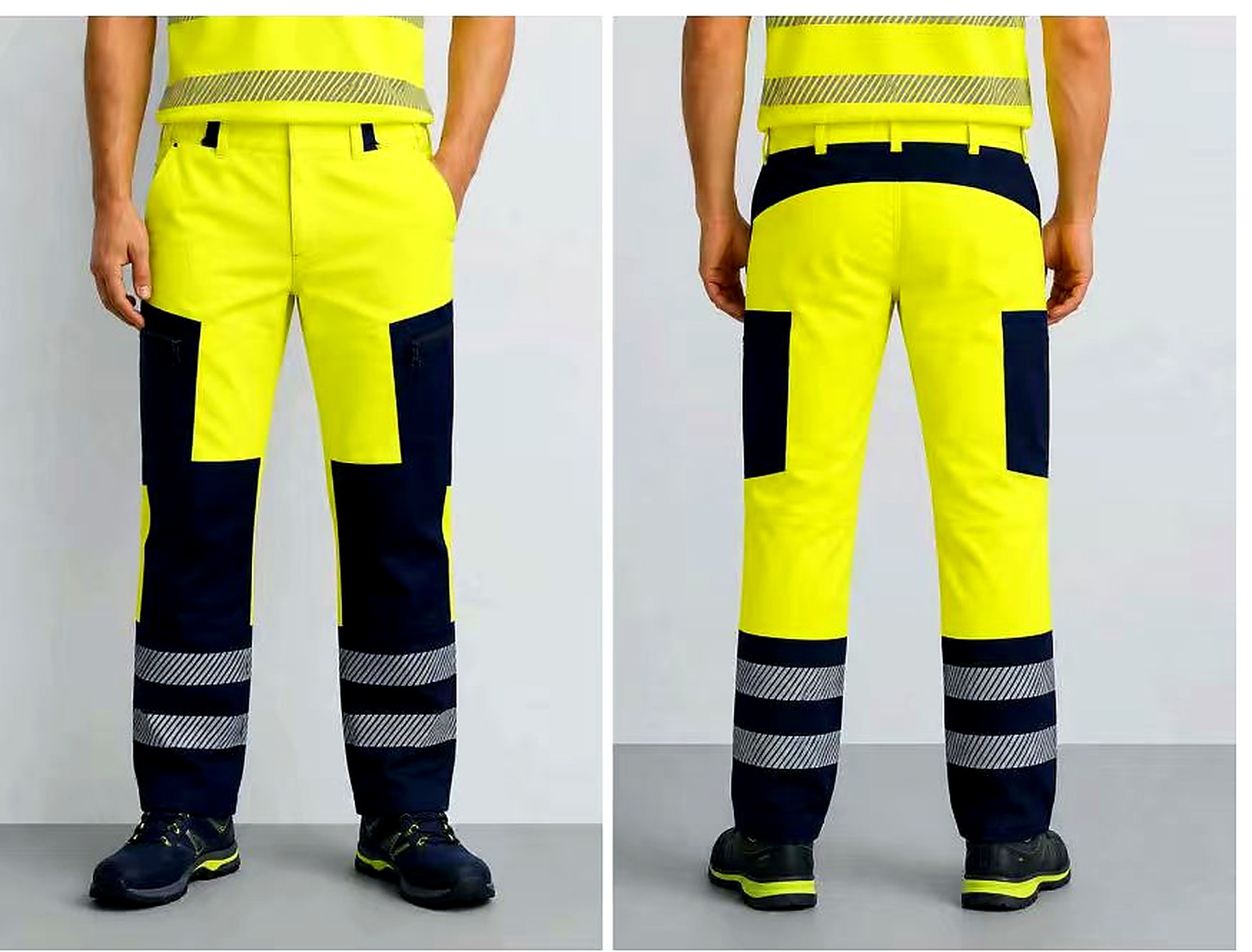 High visibility stretch work trousers front and back application reference for HM038