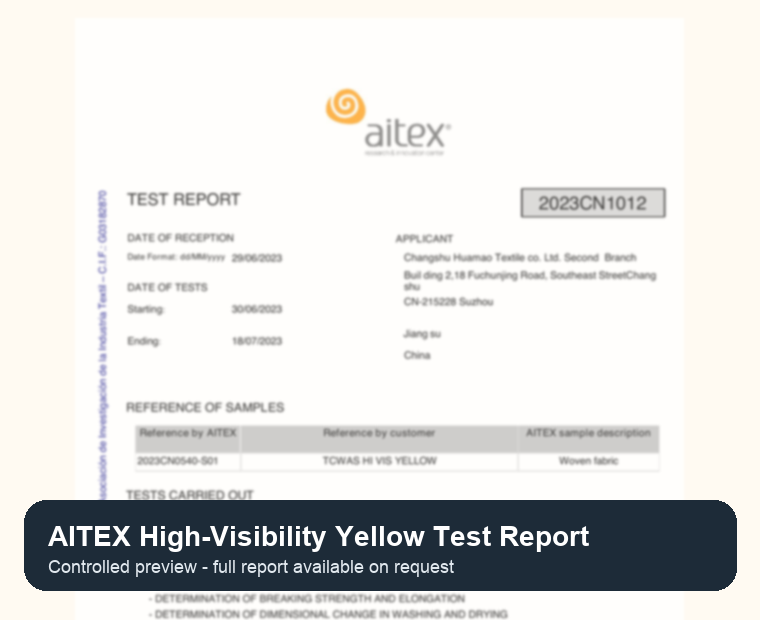 AITEX high-visibility yellow test report preview