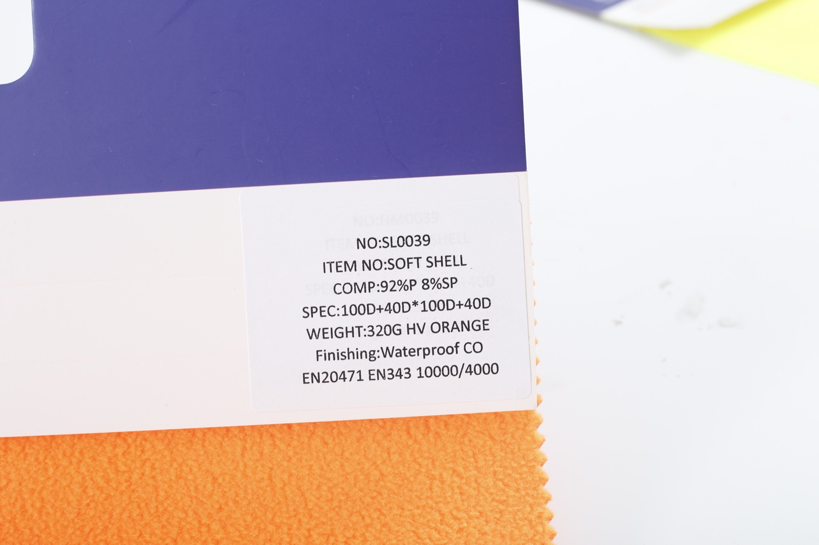 HM039 high visibility orange softshell fabric product card