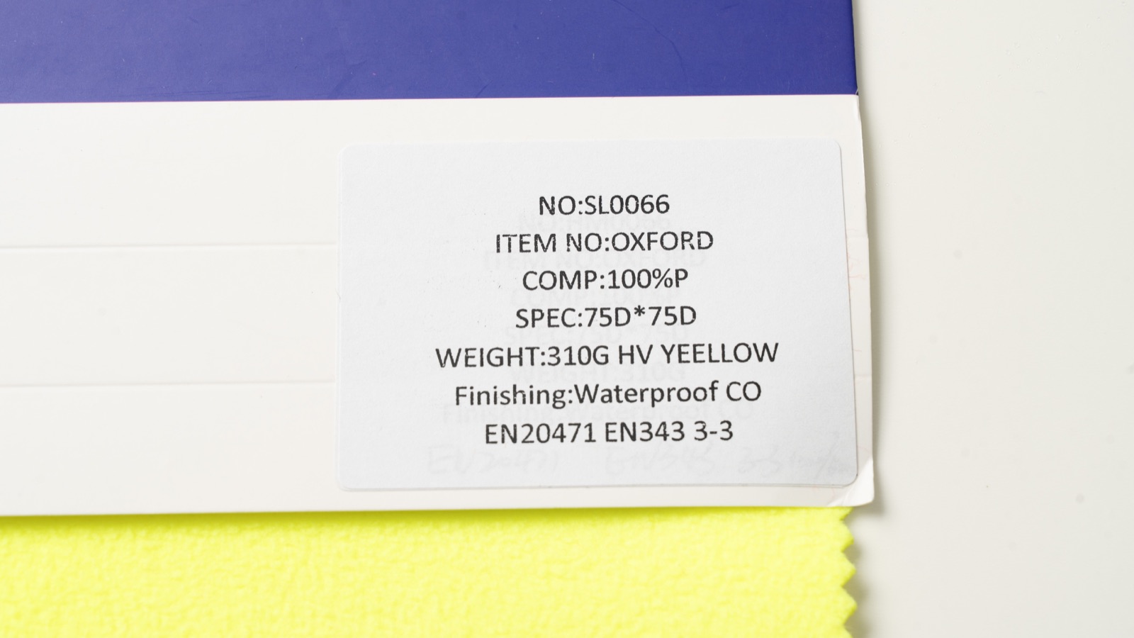 HM066 yellow polyester Oxford fabric product card
