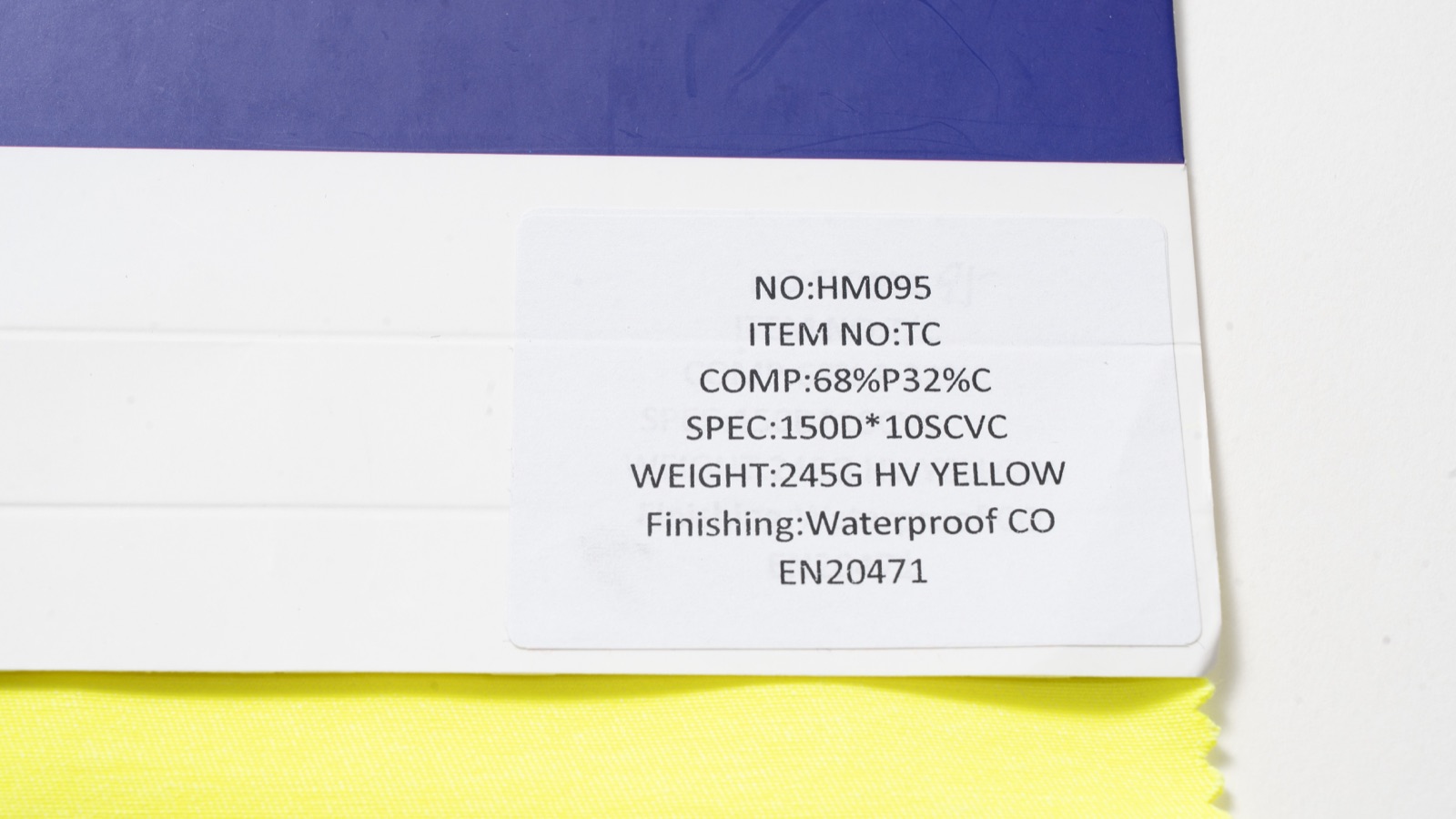 HM095 high visibility yellow polyester cotton fabric product card