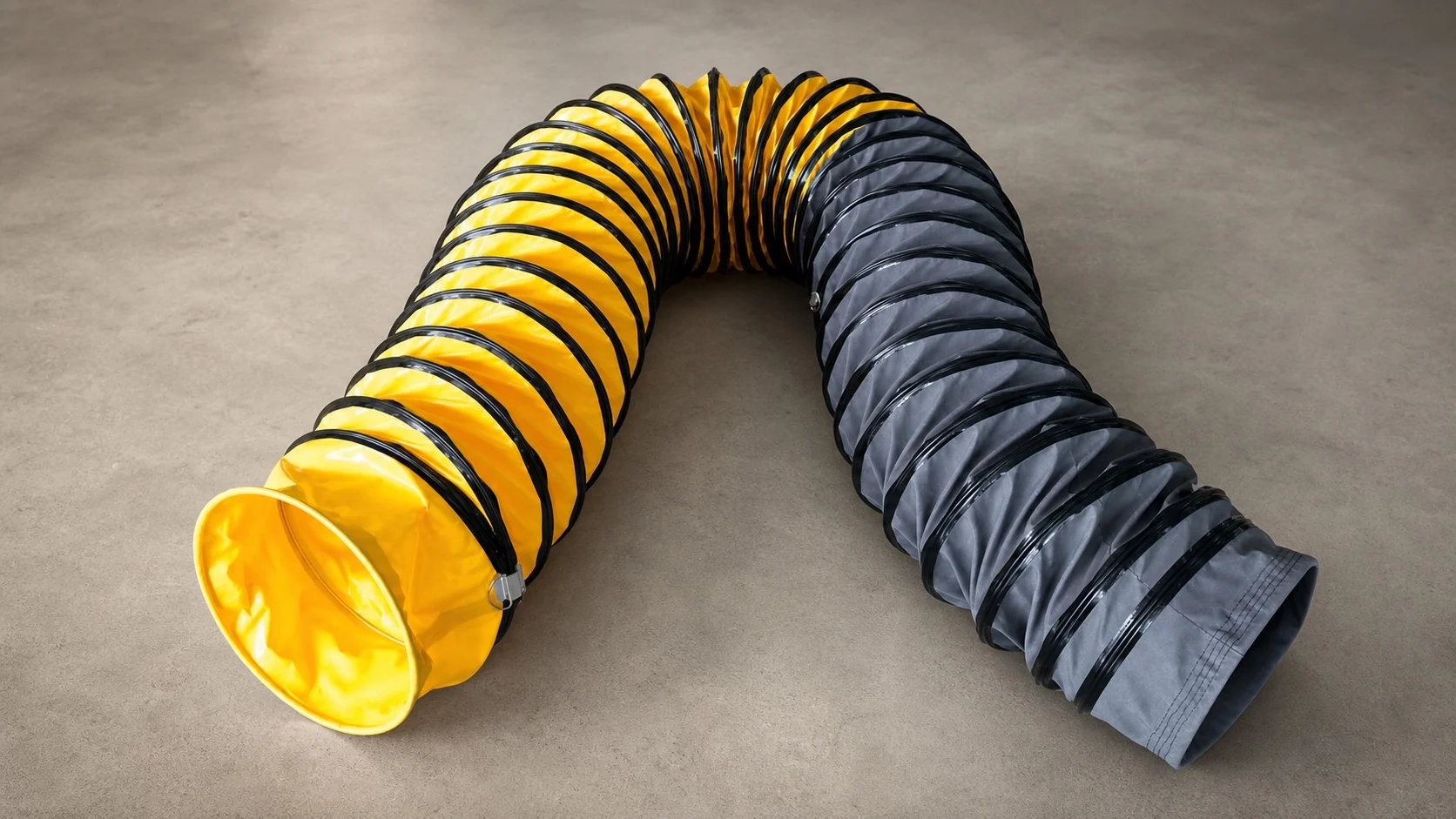Yellow and grey finished flexible industrial ventilation ducts for HM270 application discussion